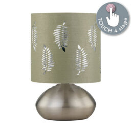 First Choice Lighting Jenson - Brushed Chrome Touch Table Lamp With Sage Fern Shade - thumbnail 4