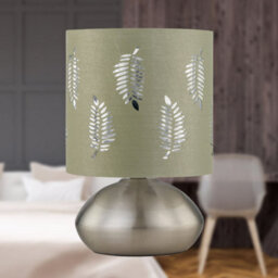 First Choice Lighting Jenson - Brushed Chrome Touch Table Lamp With Sage Fern Shade - thumbnail 3