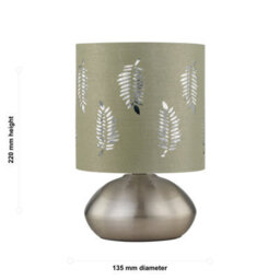 First Choice Lighting Jenson - Brushed Chrome Touch Table Lamp With Sage Fern Shade - thumbnail 5