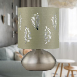 First Choice Lighting Jenson - Brushed Chrome Touch Table Lamp With Sage Fern Shade - thumbnail 2