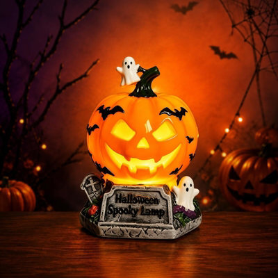 Amorly Halloween Pumpkin Ghost Table Lamp, Jack O' Lantern Resin Figurine, 5.9 In Usb Powered Led Night Light, Holiday Party Home Decor - image 1