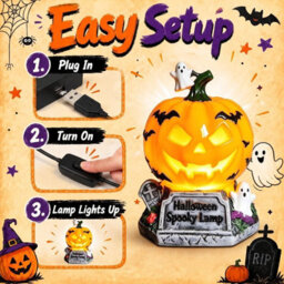 Amorly Halloween Pumpkin Ghost Table Lamp, Jack O' Lantern Resin Figurine, 5.9 In Usb Powered Led Night Light, Holiday Party Home Decor - thumbnail 3