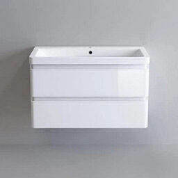 Bathroom Built In Sink Basin Vanity Unit Wall Hung Storage Drawer 800 mm White - thumbnail 5
