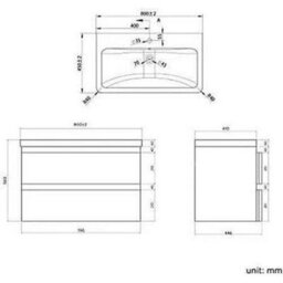 Bathroom Built In Sink Basin Vanity Unit Wall Hung Storage Drawer 800 mm White - thumbnail 6