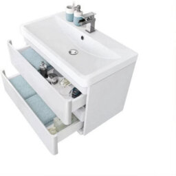 Bathroom Built In Sink Basin Vanity Unit Wall Hung Storage Drawer 800 mm White - thumbnail 1