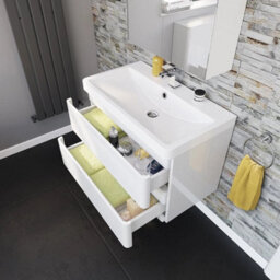 Bathroom Built In Sink Basin Vanity Unit Wall Hung Storage Drawer 800 mm White - thumbnail 2