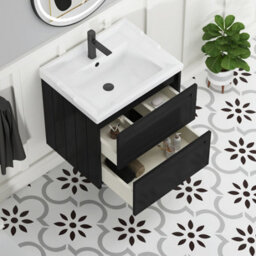 Royal Bathrooms Elmore 600mm Wall Hung 2 Drawer Bathroom Vanity Unit With Traditional Ceramic Basin Sink - Matt Nocturne Black - thumbnail 5