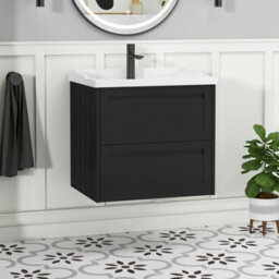 Royal Bathrooms Elmore 600mm Wall Hung 2 Drawer Bathroom Vanity Unit With Traditional Ceramic Basin Sink - Matt Nocturne Black - thumbnail 1