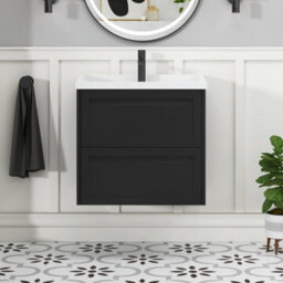 Royal Bathrooms Elmore 600mm Wall Hung 2 Drawer Bathroom Vanity Unit With Traditional Ceramic Basin Sink - Matt Nocturne Black - thumbnail 3