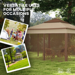 Outsunny Garden Folding Tent Heavy Duty Pop Up Gazebo For Party Khaki - thumbnail 4