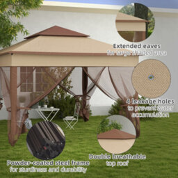 Outsunny Garden Folding Tent Heavy Duty Pop Up Gazebo For Party Khaki - thumbnail 7