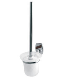 Bisk Tempered Glass Cup + Toilet Cleaning Brush Bathroom Chromed Zamak Wall Mounted - thumbnail 1