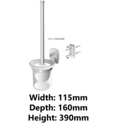 Bisk Tempered Glass Cup + Toilet Cleaning Brush Bathroom Chromed Zamak Wall Mounted - thumbnail 2