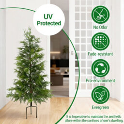 London Boutique 2 Pack 120Cm Pre-Lit Artificial Cypress Trees, Warm White Led Lights, Uv Resistant Faux Plants With Ground Spikes - thumbnail 3
