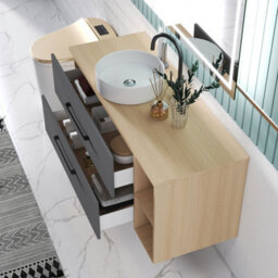 Sline 1200mm Wall-Hung Bathroom Vanity Unit With 2 Soft Close Drawers For Storage,ceramic Basin, Oak, Anthracite, Flat Packed - thumbnail 6