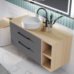Sline 1200mm Wall-Hung Bathroom Vanity Unit With 2 Soft Close Drawers For Storage,ceramic Basin, Oak, Anthracite, Flat Packed - thumbnail 5