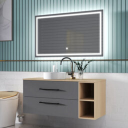 Sline 1200mm Wall-Hung Bathroom Vanity Unit With 2 Soft Close Drawers For Storage,ceramic Basin, Oak, Anthracite, Flat Packed - thumbnail 8