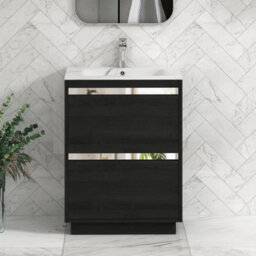 Royal Bathrooms Orion 600mm Floor Standing Vanity Unit 2 Door Hale Black With Carrara White Basin & Brushed Brass Accent Trim - thumbnail 1