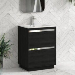 Royal Bathrooms Orion 600mm Floor Standing Vanity Unit 2 Door Hale Black With Carrara White Basin & Brushed Brass Accent Trim - thumbnail 6