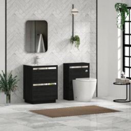 Royal Bathrooms Orion 600mm Floor Standing Vanity Unit 2 Door Hale Black With Carrara White Basin & Brushed Brass Accent Trim - thumbnail 4