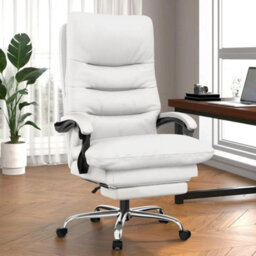 White Executive Office Chair Computer Swivel Chair For Home With Arm & Footrest - thumbnail 4