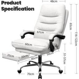 White Executive Office Chair Computer Swivel Chair For Home With Arm & Footrest - thumbnail 2