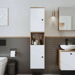Roomart Lotus Wall Mounted Bathroom Towel Storage Cabinet 150Cm High In White And Oak Finish - thumbnail 3