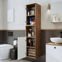 Roomart Lotus Wall Mounted Bathroom Towel Storage Cabinet 150Cm High In White And Oak Finish - thumbnail 2