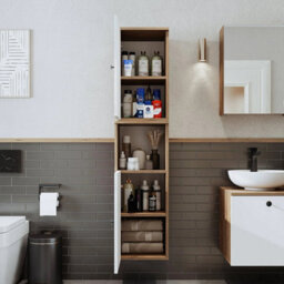 Roomart Lotus Wall Mounted Bathroom Towel Storage Cabinet 150Cm High In White And Oak Finish - thumbnail 4