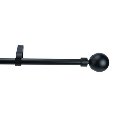 GoodHome Araxos Matt Black Extendable Ball Single Curtain Pole Set, (L)1200mm-2100mm (Dia)19mm - image 1