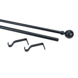 GoodHome Araxos Matt Black Extendable Ball Single Curtain Pole Set, (L)1200mm-2100mm (Dia)19mm - thumbnail 3