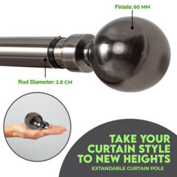 Ameha Curtain Metal Pole Extendable Curtain Rod,60mm Finials, Ring,brackets And Fitting Set (120-210Cm, 48''- 84'',black Nickel) - thumbnail 7