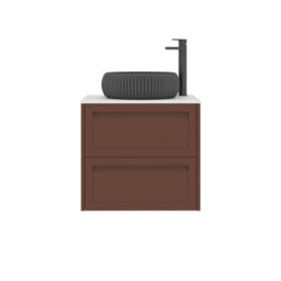 Royal Bathrooms Royal Bathroom Elmore 600mm Terracotta Clay Wall Mounted Bathroom Vanity Unit 2 Drawer Plain White Worktop With Milan Black Basin - thumbnail 7