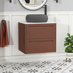 Royal Bathrooms Royal Bathroom Elmore 600mm Terracotta Clay Wall Mounted Bathroom Vanity Unit 2 Drawer Plain White Worktop With Milan Black Basin - thumbnail 1