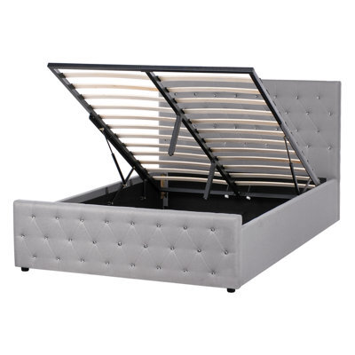 Beliani Ottoman Bed Fabric Amiens 140 X 200 Cm (Eu Double) Light Grey - image 1