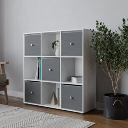 Urbn-Living 9 Cube White  Wooden Bookcase Shelving Unit With 5 Collapsible Fabric Drawers Light Grey - thumbnail 3