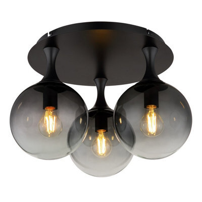 Luminosa Lighting Luminosa Dalton Shade Cluster Ceiling Light Matt Black Balls Smoke Glass Shade 3X E27 - image 1