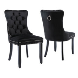 Matteo Modern Set Of 2 Upholstered Velvet Dining Chairs With Button Tufting And Knocker Ring - Black - thumbnail 8