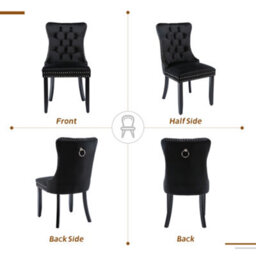 Matteo Modern Set Of 2 Upholstered Velvet Dining Chairs With Button Tufting And Knocker Ring - Black - thumbnail 5