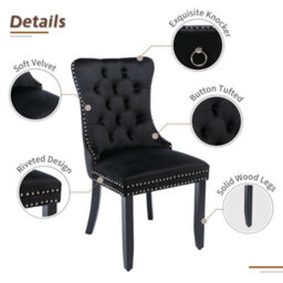 Matteo Modern Set Of 2 Upholstered Velvet Dining Chairs With Button Tufting And Knocker Ring - Black - thumbnail 4
