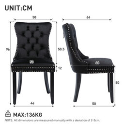 Matteo Modern Set Of 2 Upholstered Velvet Dining Chairs With Button Tufting And Knocker Ring - Black - thumbnail 7