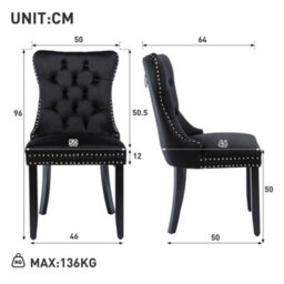 Matteo Modern Set Of 2 Upholstered Velvet Dining Chairs With Button Tufting And Knocker Ring - Black - thumbnail 6