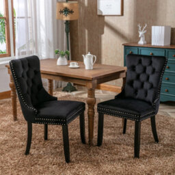 Matteo Modern Set Of 2 Upholstered Velvet Dining Chairs With Button Tufting And Knocker Ring - Black - thumbnail 3