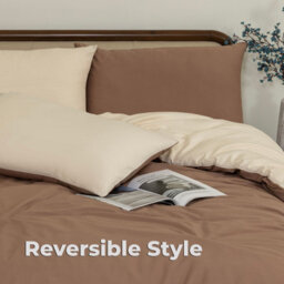 MHG Living Reversible 100% Cotton Duvet Cover Set With Pillowcases - Soft & Breathable Brown Bedding, Button Closure - Super King - thumbnail 4