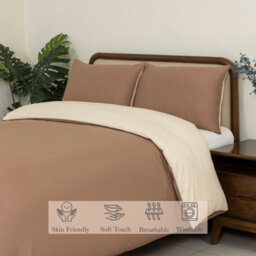 MHG Living Reversible 100% Cotton Duvet Cover Set With Pillowcases - Soft & Breathable Brown Bedding, Button Closure - Super King - thumbnail 5