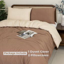 MHG Living Reversible 100% Cotton Duvet Cover Set With Pillowcases - Soft & Breathable Brown Bedding, Button Closure - Super King - thumbnail 2