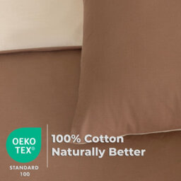 MHG Living Reversible 100% Cotton Duvet Cover Set With Pillowcases - Soft & Breathable Brown Bedding, Button Closure - Super King - thumbnail 3
