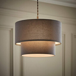 Valuelights Jodie Two Tier Grey Linen Ceiling Drum Lamp Shade And Bulb (D)30Cm