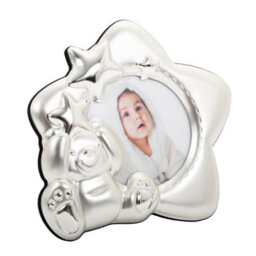 Happy Homewares Star Shaped Silver Plated Baby Photo Frame With Teddy Bear And Decorative Stars - thumbnail 1