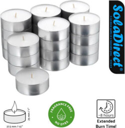 SolaDirect 8-Hour Tea Lights Candles, 200 Pack, Long Burning Tealights Candle, Unscented White Tea Lights - Ideal Night Light Candles - thumbnail 2